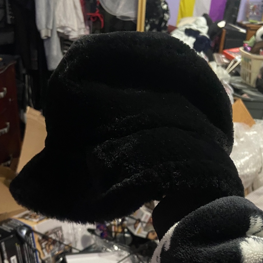 fuzzy black bucket hat